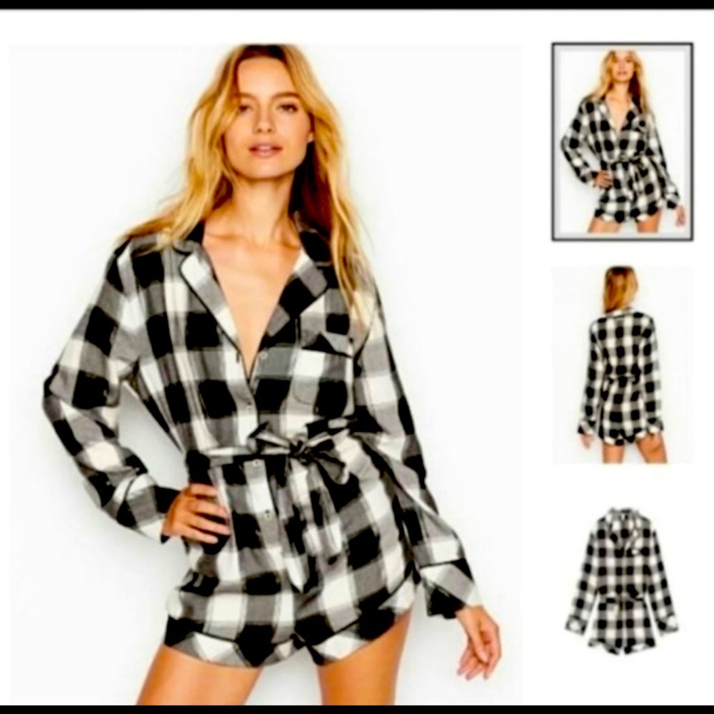 Victoria secret plaid romper sleepwear with belt